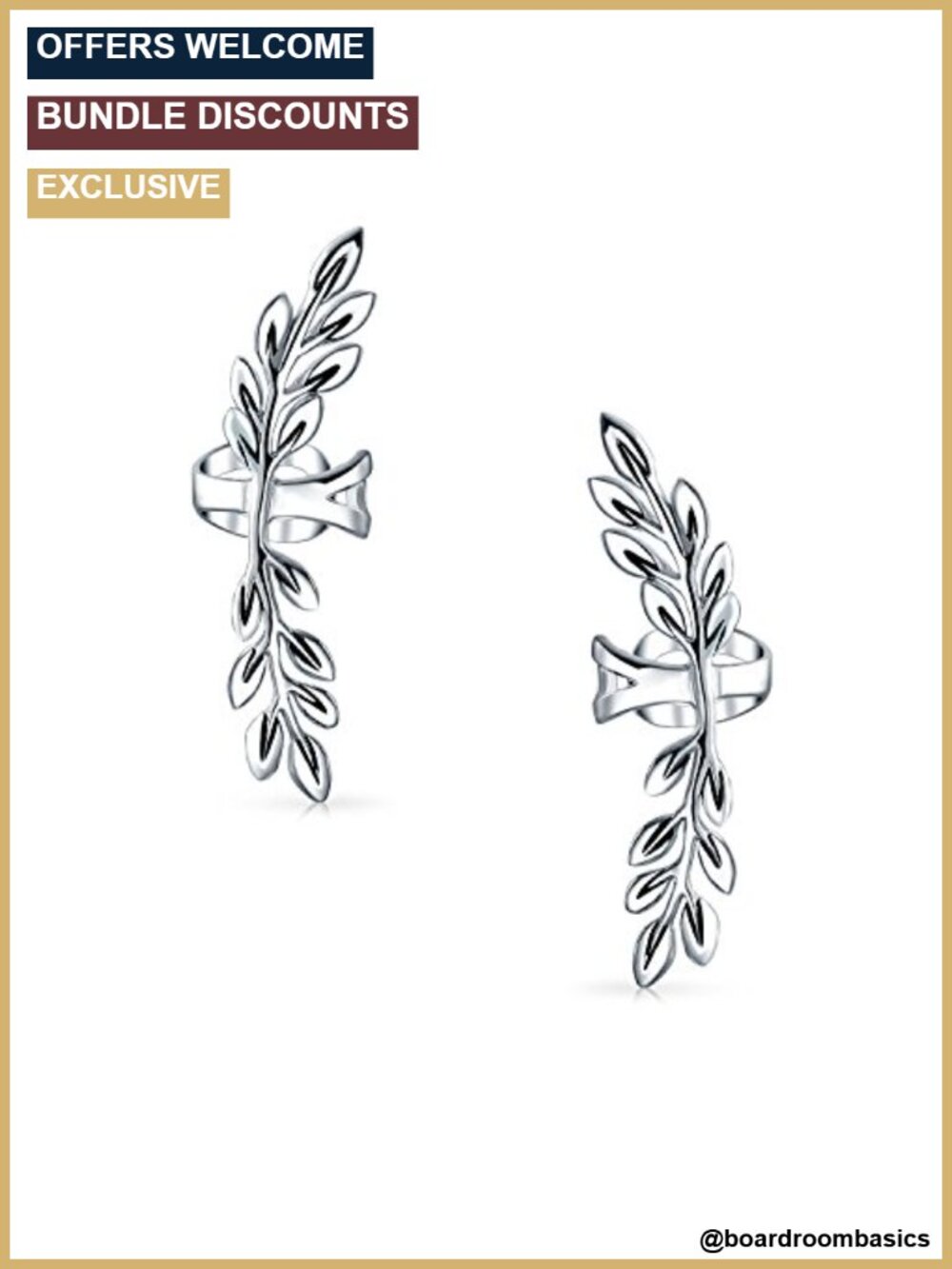 Leaf Climber Ear Cuffs .925 Sterling Silver Rhodium Plated